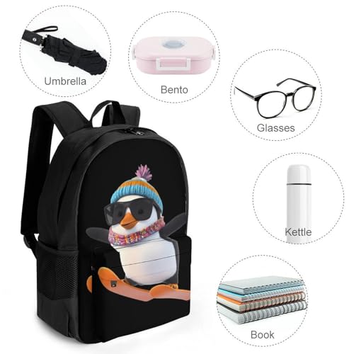 Penguin Ski Skiing Travel Backpack Casual Daypack Shoulder Bag with Adjustable Shoulder Straps for Men Women3