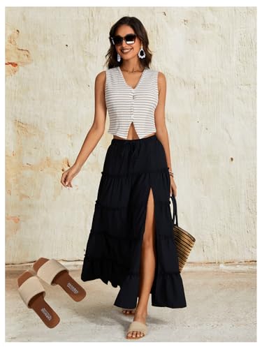 OYOANGLE Women's Single Band Square Open Toe Slide Sandals Summer Slip on Flat Sandals4