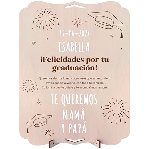 nagu® Regalos Graduación. Tarjeta Regalo de Madera Grande, 30 x 22 cm para Regalos Personalizados. Incluye letras y numeros adhesivos. Cuadro con Foto para Graduacion ESO, Universidad, Bachillerato