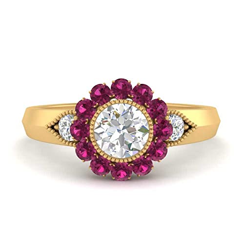 Image of Choose Your Gemstone Victorian Round Antique Engagement Ring Yellow Gold Plated Round Shape Vintage Engagement Rings Minimal Modern Design Birthday Gift Wedding Gift US Size 4 to 12