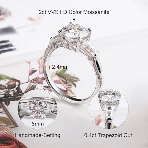 Ladylike Moissanite 3 Stone Engagement Rings for Women D Color VVS1 Round Cut Lab Created Diamond Rings 18K White Gold Plated Anniversary Wedding Promise Ring for Women4