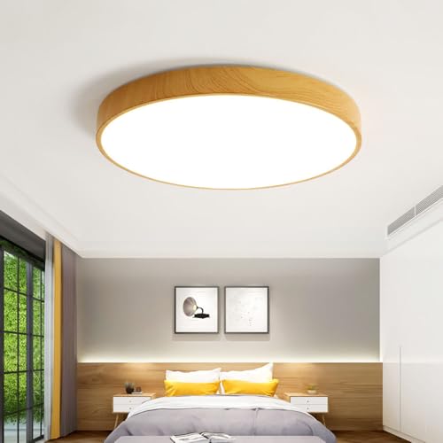 Plafonnier LED encastré rond intensité variable grain de bois - 4