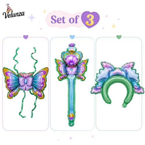 Image of Purple Butterfly Fairy Theme Foil Balloons Costume Set for Kids, Girl Birthday Party Set of 3 Pcs