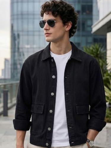 Image of Urbano Fashion Men's Relaxed Fit Full Sleeve Utility Denim Jacket