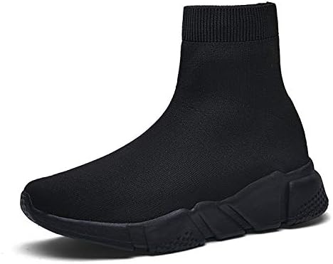 BADIER Mens Socks Shoes High Top Womens Mesh Shoes Casual Fly Weave Sneakers Lightweight Breathable Quick-Dry Walking Running Sport Sneakers Dark Black 35