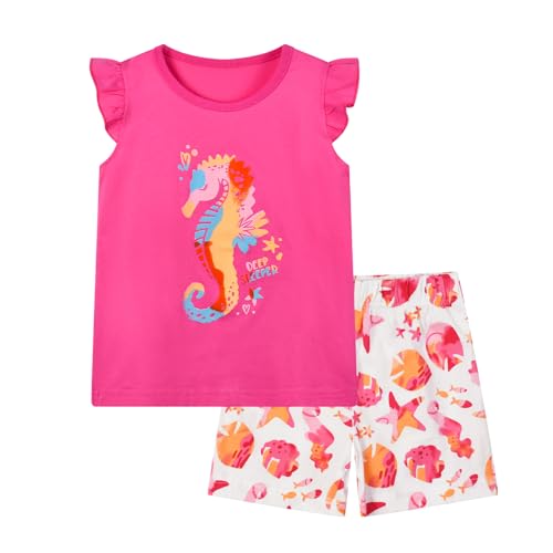 Image of HILEELANG Toddler Girl Summer Short Outfit Sets Cotton Short Sleeve Tops Tees Shorts Clothing Sets