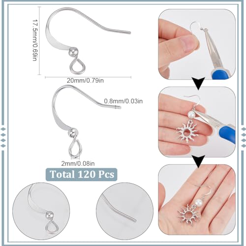 SUNNYCLUE 1 Box 120Pcs Real Platinum Plated Earring Hooks Ear Wire Hooks with Ball Brass French Earring Fish Hook Silver Earwires Findings for jewellery Making Accessories Supplies DIY Dangle Earrings - Image 2