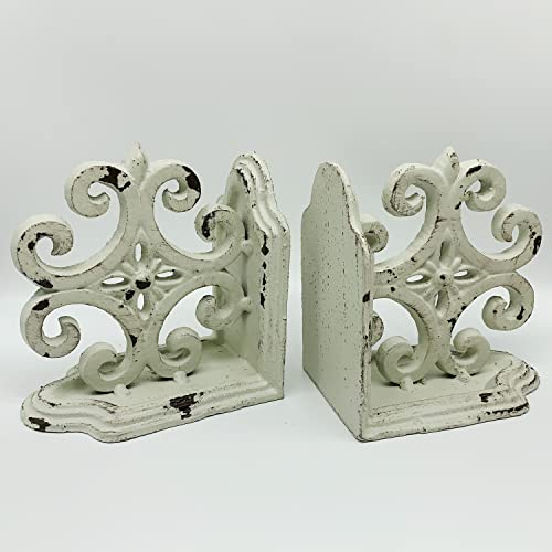 Decorative Bookends, Cast Iron Book Ends For Shelves, Set Of 2 Heavy Duty Bookend Supports Book End Book Holder (Antique White) #TOP21