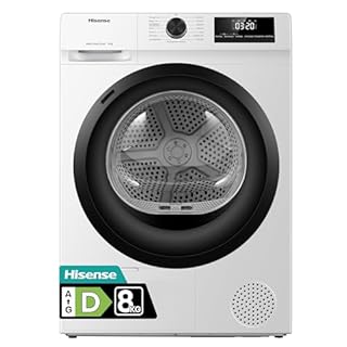 Hisense DHQE800BW2 Asciugatrice A Pompa Di Calore, 8 Kg, Classe D, Oblò Nero, Big Display, 16 programmi, Refresh