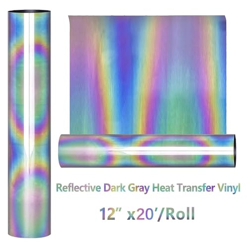 Image of HTVVETUR Glow in The Dark HTV Heat Transfer Vinyl Roll 12 Inch by 20 Feet Iron on DIY for T-Shirt PU Stretch Elastic HTV Vinyl (Reflective Rainbow, 20FT)