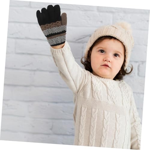 PartyKindom 1Pair Gloves for Adorable Striped Winter Mittens Soft and Warm Thermal Design for Boys and Finger Separation for Enhanced Dexterity and Comfort4