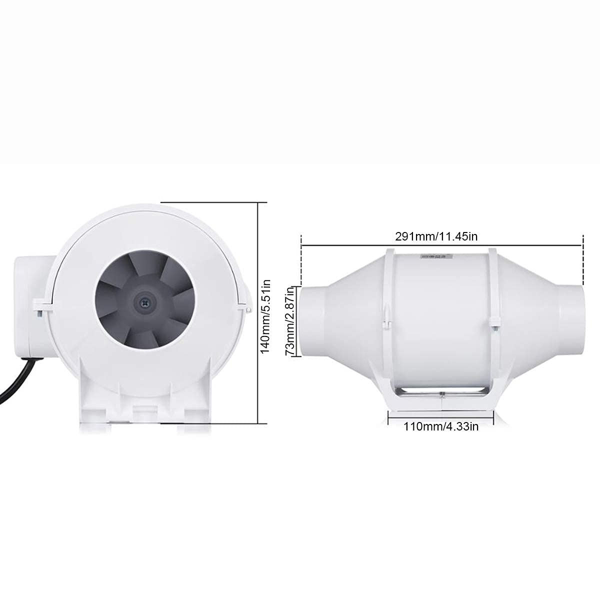 Aspiratore Professionale per Condotto a Flusso Misto da 73 mm 46m2/h 129 Pa 30W per Bagno d'ufficio