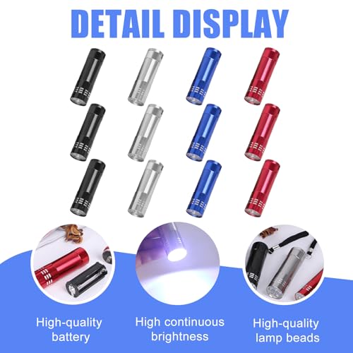 Behogan 12 Stück Mini LED Taschenlampe, Aluminium Taschenlampe Kinder mit 9 LED, Kindertaschenlampe mit Schlüsselband, Taschenlampen für Camping, Wandern, Klettern, Kindergeburtstag Gastgeschenke