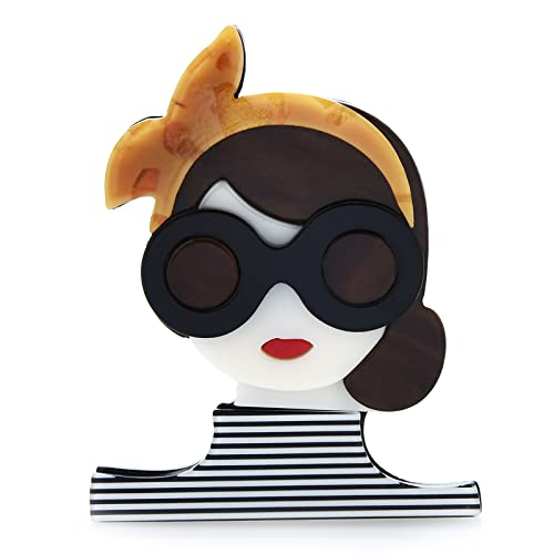 Broche Acrylique Perle Charme Dames Femmes Portant Des Chapeaux Filles Modernes Bureau Noir