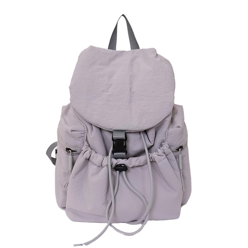 Mochila de nylon resistente gris con cordón de diseño minimalista y gran volumen