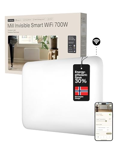 Mill Invisible WiFi Panel Heater 700W Smart Heater & App Energy Efficient Heaters for Home Low Energy Silent 9-12m2, Electric Radiators Wall Mounted, Slim WiFi Radiator Bathroom, Designed in Norway