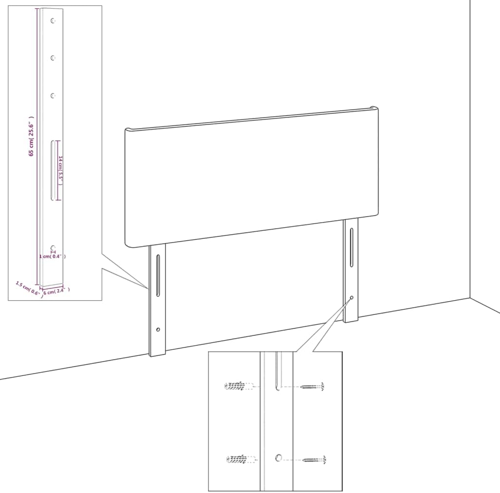 Diagram showing how to mount the headboard to a wall using brackets and screws.