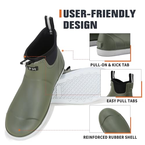 Mens Deck Boots, Saltwater Fishing Booties Rubber Waterproof Ankle Rain Boots, High-performance Footwear Chelsea Boots for Gardening Fishing Boating Camping Sailing - Image 5