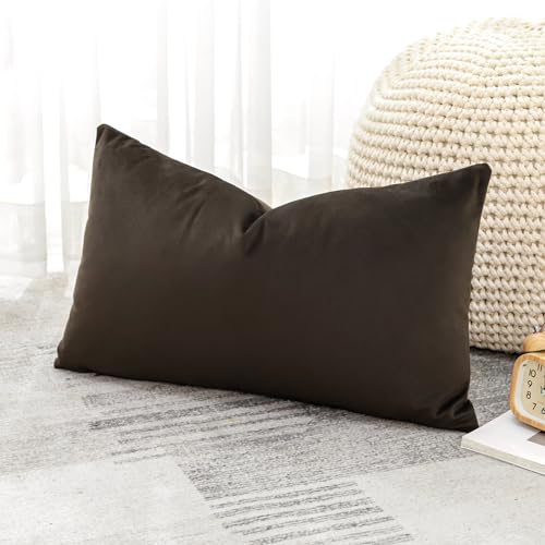 Artscope Luxury Velvet Cushion Covers Decorative Lumbar Pillowcases Soft Solid Cushion Cases for Couch Sofa Bedroom Car Decor 30x50cm Chocolate Brown - Image 4
