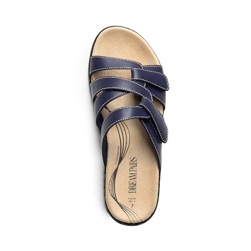 Image of DREAM PAIRS Women's Slides Slip on Sandals | Arch Support Slip on Flat Sandals Wide Plantar Fasciitis Soft Cushion Slippers With Adjustable Straps