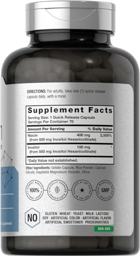 Horbaach Niacin 500mg 70 Capsules Flush Free Non-GMO Gluten Free