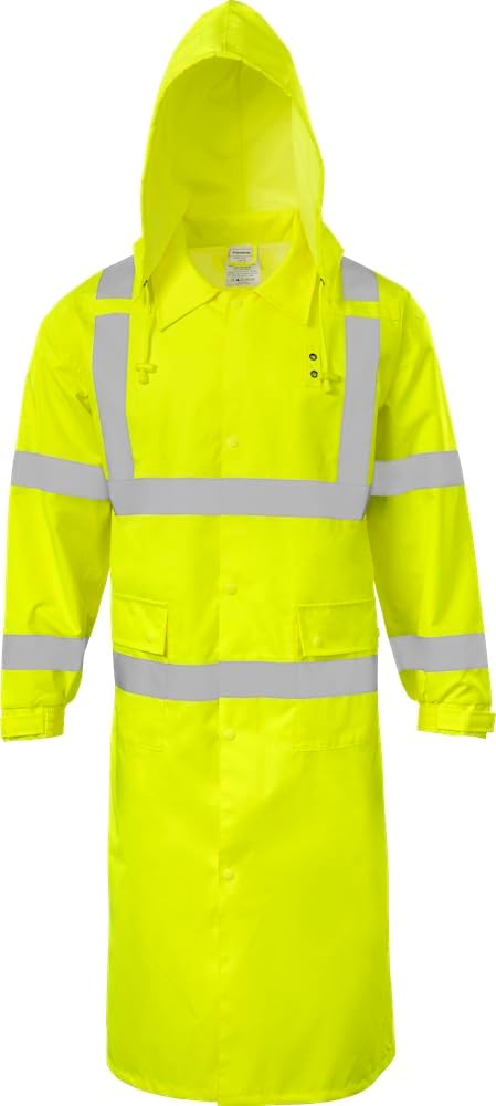 Ironwear 9520 Hi-Visibility ANSI Class 3 Rain Jacket with tuck-away hood and Reflective Stripes
