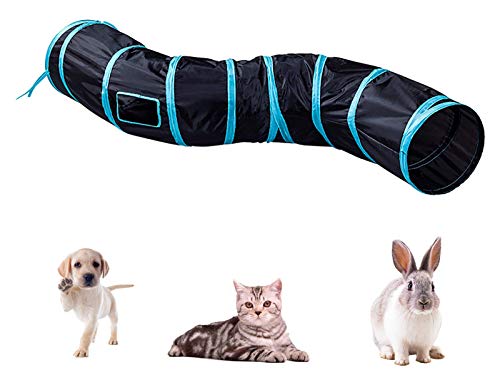 Image of iCAGY Cat Tunnel for Indoor Cats Interactive, Rabbit Tunnel Toys, Pet Toys Play Tunnels for Cats Kittens Rabbits Puppies Crinkle Pop Up Black 47 inch Shape S