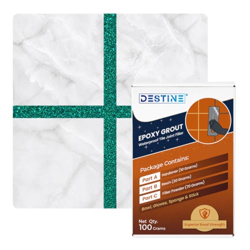 Image of DESTINE Epoxy Grout for Tiles (110 Colours)(100 g), Waterproof Joint Filler, Crack Filler, Tiles Gap Filler, Stain Free, Acid & Chemical Resistance Epoxy Grout (Luxury [Turquoise Blue Glitter])