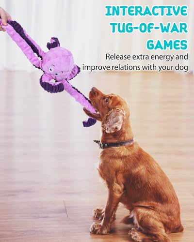 TONGKTAI Hundespielzeug Quietschend, Interaktives Plüsch Oktopus Ziehspielzeug, Unzerstörbar Welpenspielzeug für Kleine, Mittelgroße und Große Hunde um sie zu Beschäftigen