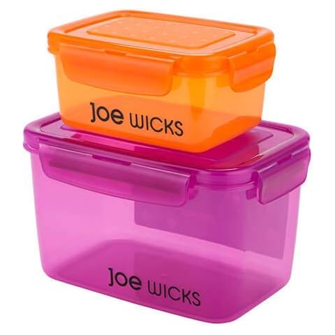 Joe Wicks Storage - 2 Piece Rectangular Container Set 500ml orange & 1500ml Raspberry Cover