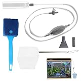 Kies-Aquarium-Reinigungsset, 6-teiliges Aquarium-Siphonreiniger und Aquarium-Siphon mit Fischnetz, Wasser-Siphonpumpe für den täglichen Wasserwechsel und Tankwartung (grau)