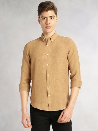 Image of Thomas Scott Men's | Solid | Textured Fabric | Full Sleeve | Slim Fit | Polyester-Blend | Spread Collar | Casual Shirt