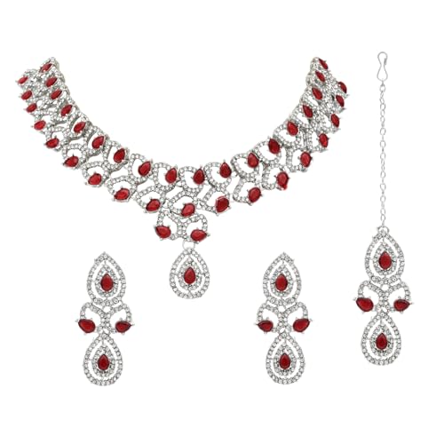 Image of I Jewels Rose Gold Plated Stylish Design Crystal Diamond Necklace & Earrings Jewellery Set for Women