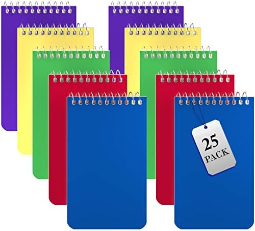 Alitte Small Notebooks, Spiral Notepads 3x5 - (Bulk Pack of 25) Pocket Notebook, Memo Pads For Home, Office, College, School - Lined College Ruled Paper - 5 Colored Notebooks, 75 Sheets Per Notebook