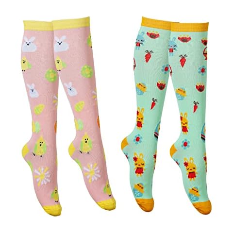 LEOSTEP Long Women Easter Compression Socks With Animal Bunny and Easter Eggs (2 pairs), Knee High Women Cute Holiday Socks Cover
