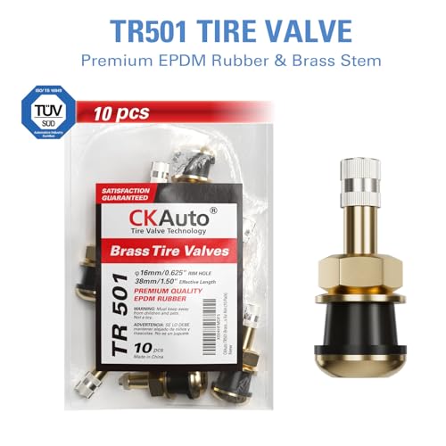 Image of CKAuto TR501 Metal Clamp-in Tire Valve Stems, 1.5 inch Eff. Length, 10 Pcs /Pack | Made of Durable Brass and EPDM Rubber Fits Standard 0.625 inch Rim Holes Commercial Grade