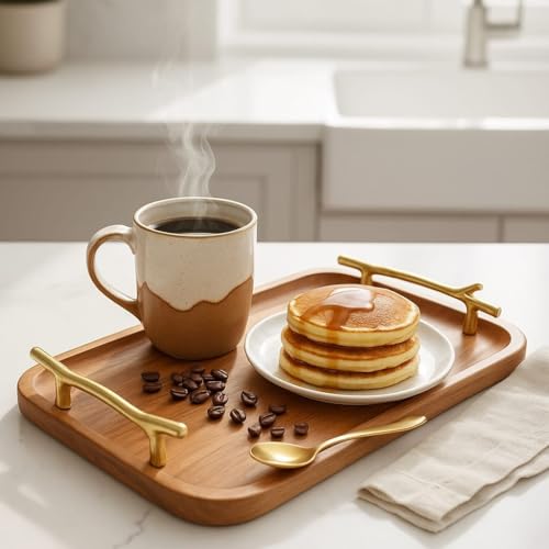 Decorative Acacia Wooden Tray for Serving - Dining Table Accessor...