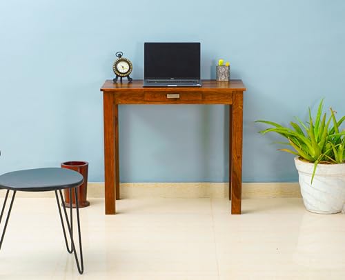 Image of Solid Wood Folding Study Table Laptop Computer Pc Writing Foldable Desk for Home & Office Space Saving Sleek Design (Brown Finish)