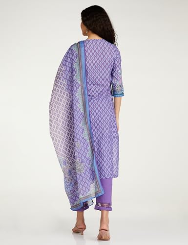 Image of BIBA Women Cotton Straight Kurta Slim Pants Suit Set