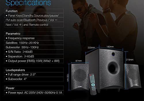 F&D F210X 2.1 Channel Multimedia Speaker (Black) | Wireless Bluetooth Speakers | Subwoofer Satellite Speakers/LED Display/USB/SD Card | Home Theatre | Powerful Bass | Speaker for Laptop, Pc & Mobile 10 41qm52pDARL