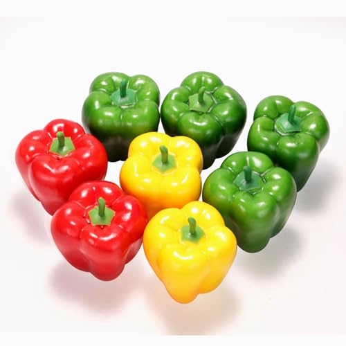 MidGweHaf Artificial Bell Peppers Fake Veggie 8Pcs Colorful Bell Peppers for Decoration,Froth Fruit Decorative Lifelike Vegetables for Home Kitchen Party,Red Green Yellow(4green-2yellow-2red)