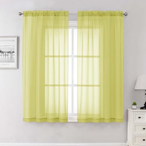 Lecloud Lemon Sheer Curtains 63 Inch Length 2 Pcs, Solid Voile Modern Window Curtains for Living Room Bedroom Dining Room, Light Filtering Rod Pocket Home Decor Drapes, Each Panel 42" W x 63" L
