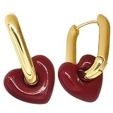 Pendientes de corazón rojo para mujer, aretes de aro dorados con goteo esmaltado, diseño en forma de corazón, para uso diario y ocasiones especiales