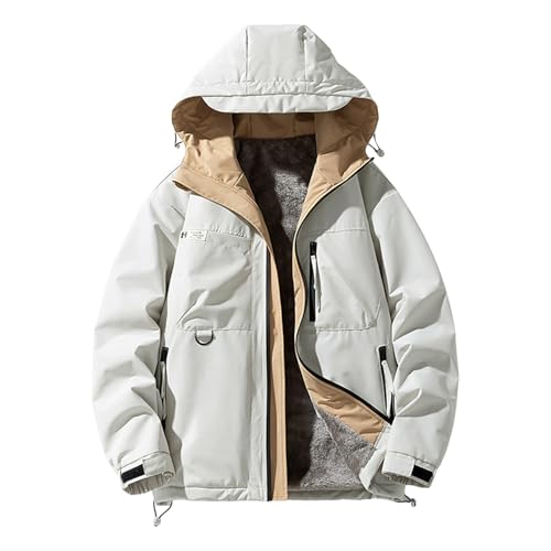 マウンテンパーカー メンズ 秋服 冬服 ライトアウター アウトドア ジャケット 撥水防風 保温 ウインドブレーカー ップパーカー フード付き ブルゾンジャンパー 軽量 薄手 男女兼用 アノラック 上着 キャンプ 釣り 登山 秋冬春(XL,A-ホワイト)