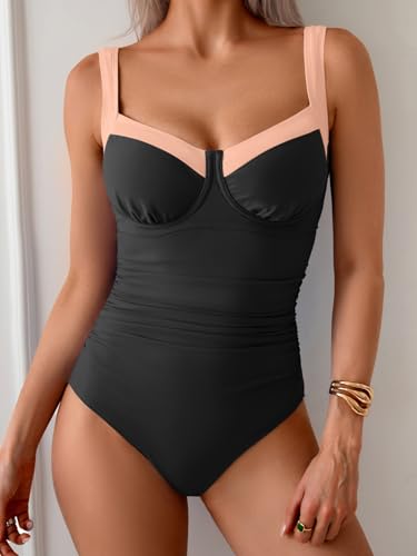 Image of B2prity Women's One Piece Swimsuits Tummy Control Bathing Suits Push Up Swim Suit Color Block Swimwear
