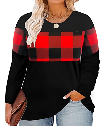 Image of CARCOS Plus Size Tops for Women Color Block Flower /Striped /Camo Crew Neck Long Sleeve Tee Shirt
