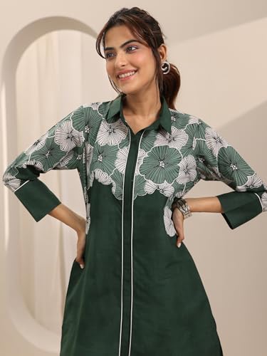 Image of Libas Green Printed Cotton Co ords set for Women | daily wear | casual wear | office wear