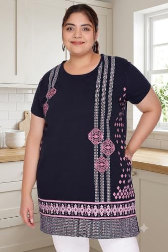 Image of Women Printed Cotton Tshirt with Side Slits & Pocket