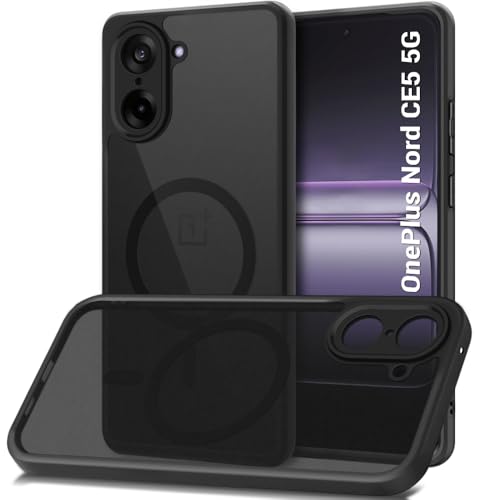 Image of TheGiftKart Hybrid Shockproof Back Cover Case for OnePlus Nord CE 5 5G Compatible with MagSafe | Hard Back Cover Case for OnePlus Nord CE 5 5G (PC & TPU, Translucent Smoke Matte Back, Black Sides)
