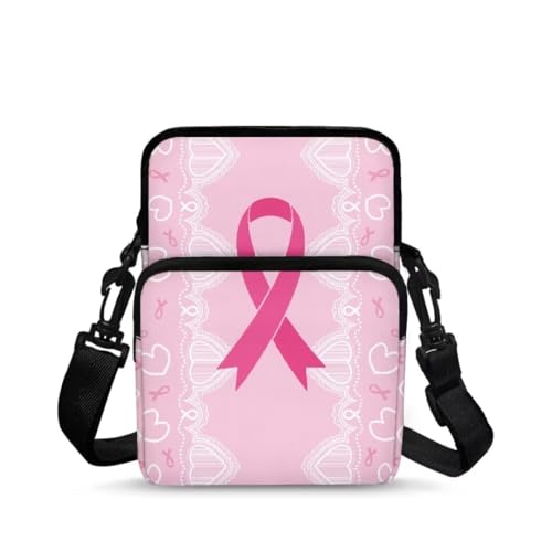 Image of Crossbody Bag for Women Sling Purse Pink Ribbon Cell Phone Holder with Straps